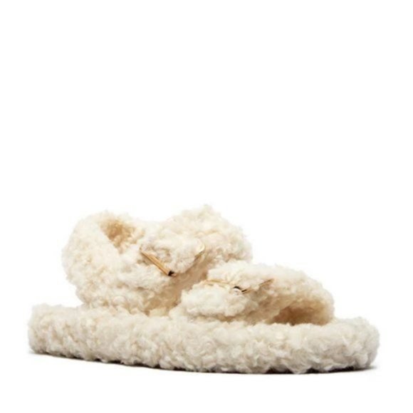!! NEW !! Teddy Faux Sherpa Sandals in Cream - Picture 3 of 4